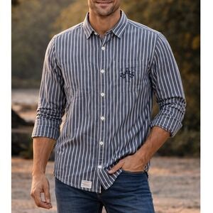 RVCA Benjamin JeanJean Andrew The Kid Striped Long Sleeve Button Up Shirt Mens M
